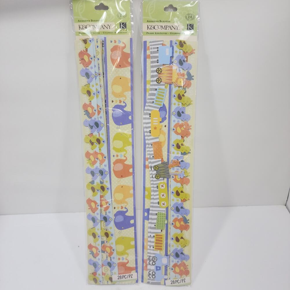 K & Company Adhesive Borders Paper Crafts 2 pack- Baby- Animal Theme 56 items